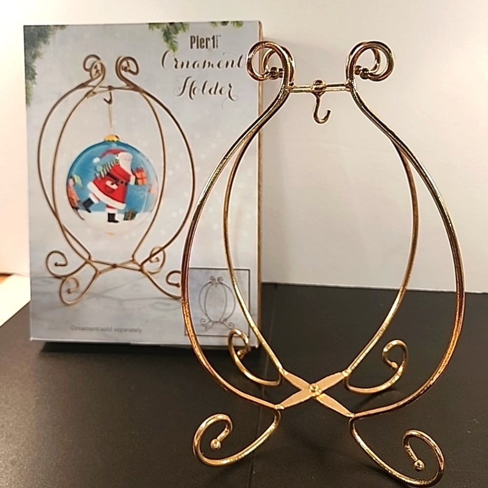 Pier 1 Imports Brushed Gold Ornament Holder Foldable w/ Box Christmas Display